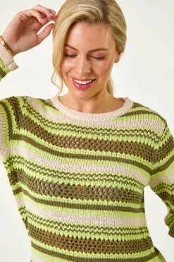 Roman Khaki Petite Stripe Print Stretch Knit Jumper