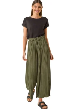 Roman Khaki Pleated Wide Leg Culottes