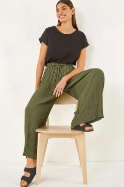 Roman Khaki Pleated Wide Leg Culottes