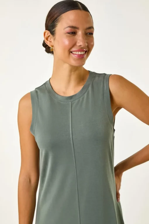 Roman Khaki Sandwash Stretch Midi Dress