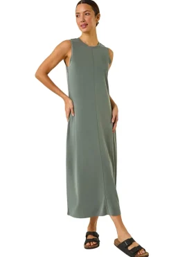 Roman Khaki Sandwash Stretch Midi Dress