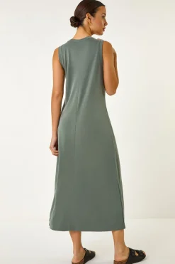 Roman Khaki Sandwash Stretch Midi Dress