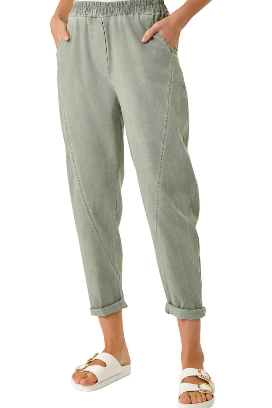 Roman Khaki Seam Detail Cropped Stretch Trouser