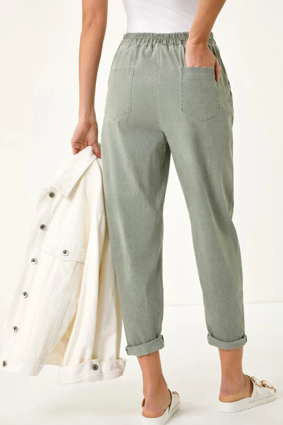 Roman Khaki Seam Detail Cropped Stretch Trouser