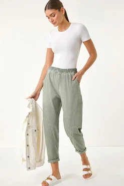 Roman Khaki Seam Detail Cropped Stretch Trouser