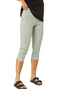 Roman Khaki Striped Cropped Stretch Trouser