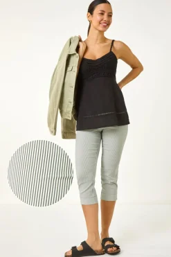 Roman Khaki Striped Cropped Stretch Trouser