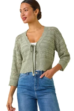 Roman Khaki Textured Scallop Shrug