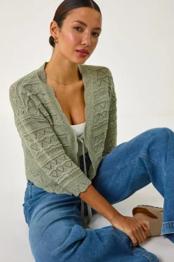 Roman Khaki Textured Scallop Shrug