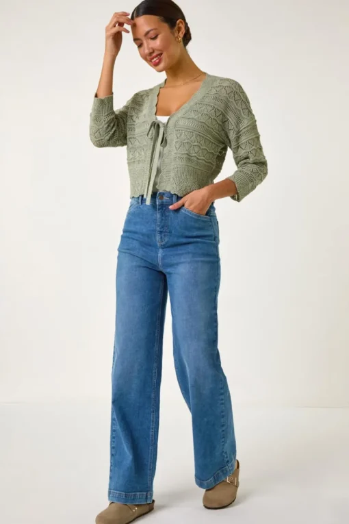 Roman Khaki Textured Scallop Shrug