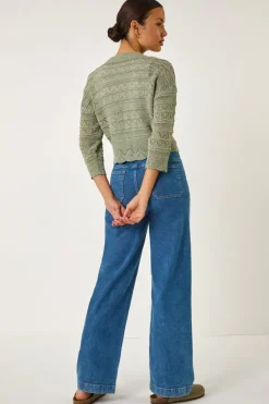 Roman Khaki Textured Scallop Shrug