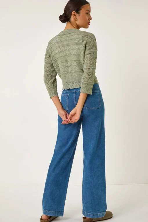 Roman Khaki Textured Scallop Shrug