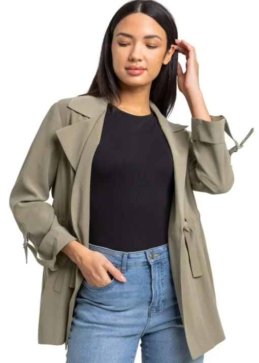 Roman Khaki Tie Waist Longline Jacket