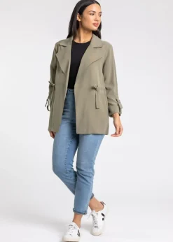 Roman Khaki Tie Waist Longline Jacket