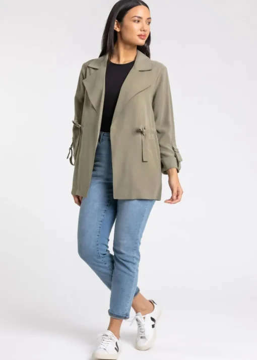 Roman Khaki Tie Waist Longline Jacket