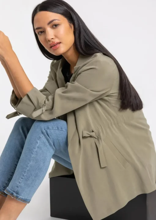 Roman Khaki Tie Waist Longline Jacket