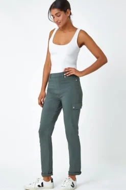 Roman Khaki Turn Up Stretch Cargo Trousers