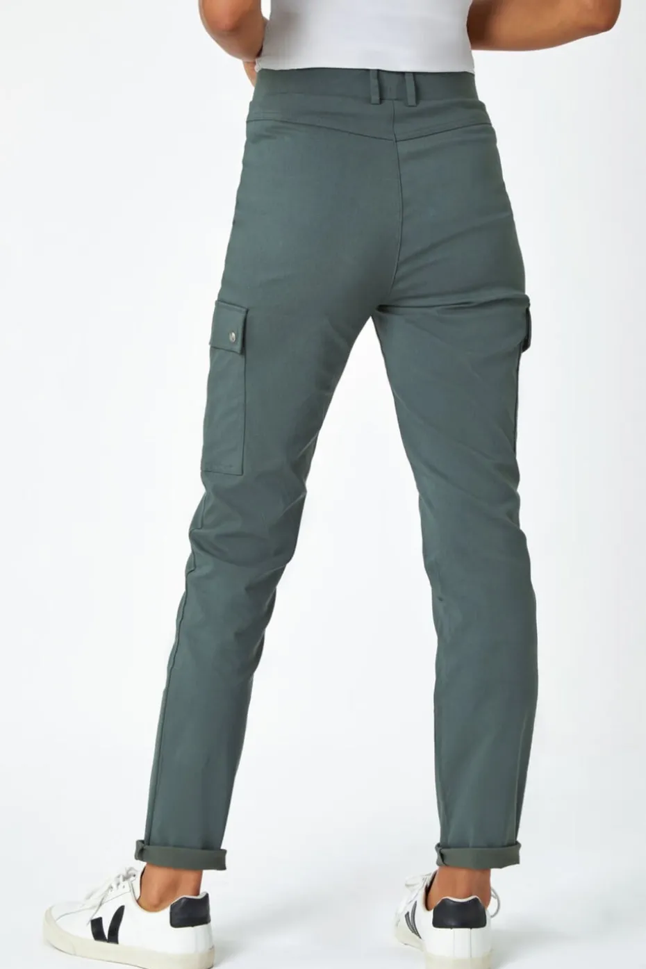 Roman Khaki Turn Up Stretch Cargo Trousers