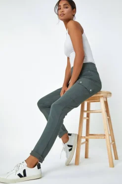 Roman Khaki Turn Up Stretch Cargo Trousers