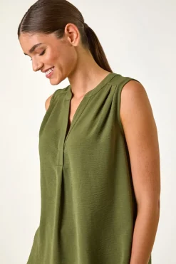 Roman Khaki V Neck Front Pleat Vest Top