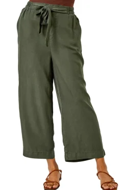 Roman Khaki Waist Tie Detail Culottes