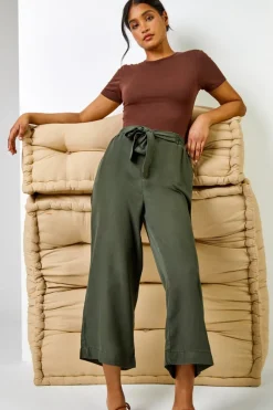 Roman Khaki Waist Tie Detail Culottes