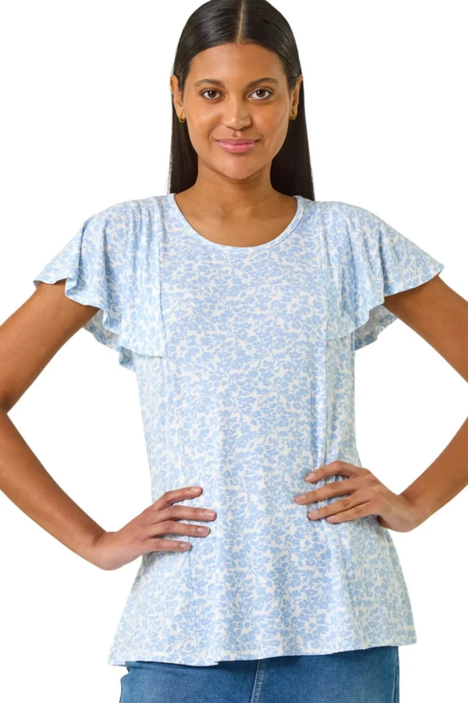 Roman Light Blue Angel Frill Sleeve T-shirt
