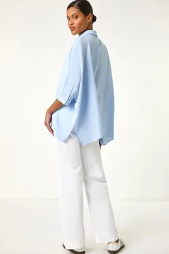 Roman Light Blue Boxy Relaxed Button Blouse