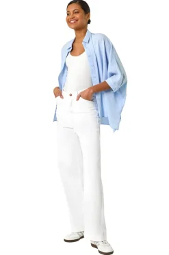 Roman Light Blue Boxy Relaxed Button Blouse
