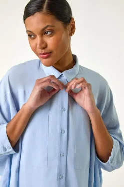 Roman Light Blue Boxy Relaxed Button Blouse