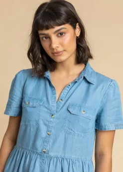 Roman Light Blue Denim Buttoned Shirt Dress