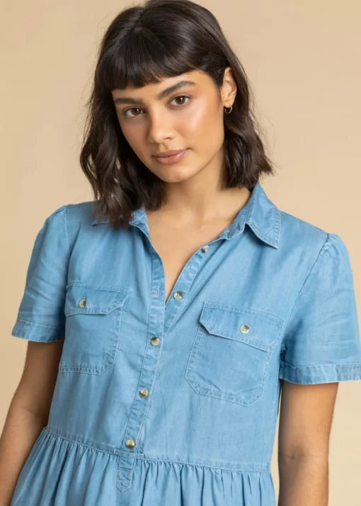 Roman Light Blue Denim Buttoned Shirt Dress