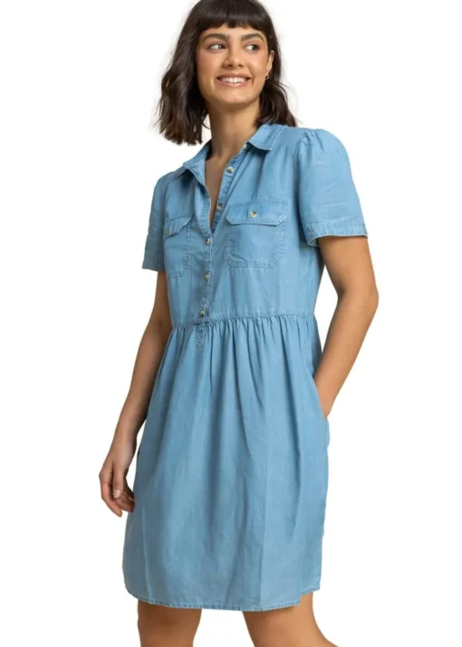 Roman Light Blue Denim Buttoned Shirt Dress