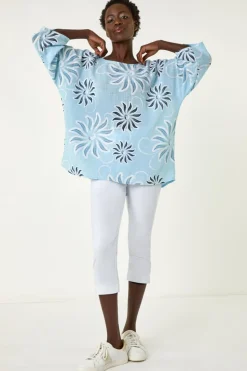 Roman Light Blue Floral Print Tunic Top