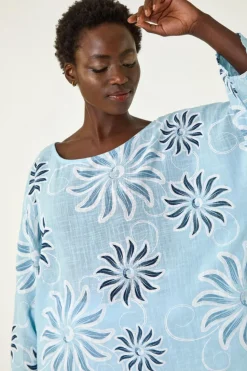 Roman Light Blue Floral Print Tunic Top