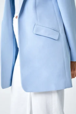 Roman Light Blue Longline Blazer Jacket
