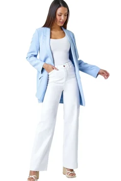 Roman Light Blue Longline Blazer Jacket