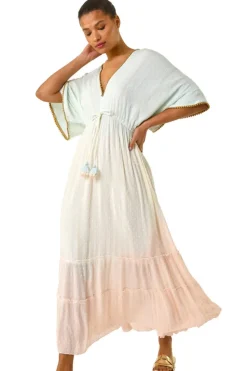 Roman Light Blue Ombre V Neck Maxi Dress