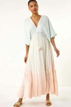Roman Light Blue Ombre V Neck Maxi Dress