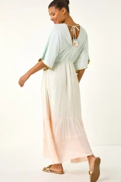Roman Light Blue Ombre V Neck Maxi Dress