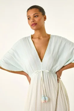 Roman Light Blue Ombre V Neck Maxi Dress
