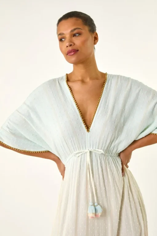 Roman Light Blue Ombre V Neck Maxi Dress