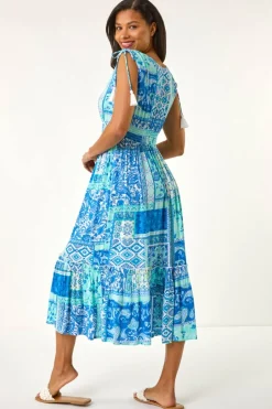 Roman Light Blue Patchwork Shimmer Maxi Dress