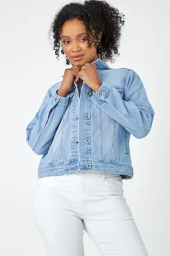 Roman Light Blue Petite Bleached Denim Jacket