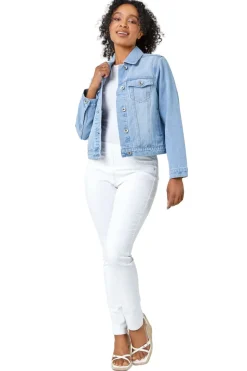 Roman Light Blue Petite Bleached Denim Jacket