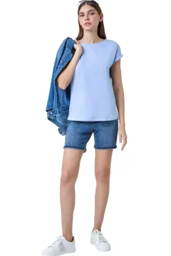 Roman Light Blue Plain Stretch Cotton Jersey T-Shirt