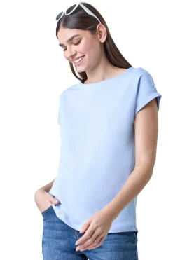 Roman Light Blue Plain Stretch Cotton Jersey T-Shirt