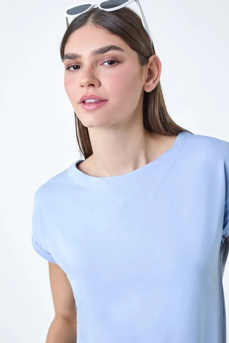 Roman Light Blue Plain Stretch Cotton Jersey T-Shirt