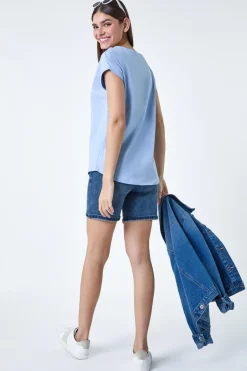 Roman Light Blue Plain Stretch Cotton Jersey T-Shirt