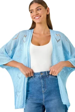 Roman Light Blue Pointelle Heart Knit Cardigan